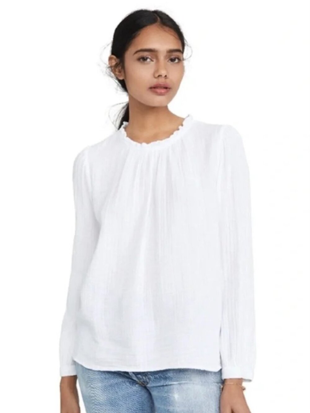 XIRENA Fayth Top Long Sleeve Gauze Cotton White Top Size XS
